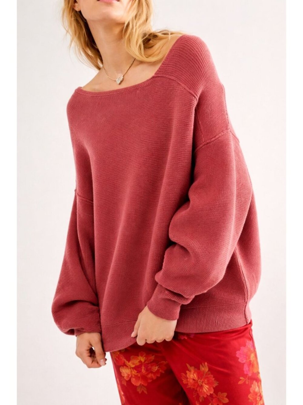 Free People Slouchy Ribbed Knit Oversized Ottoman Marsala Sweater Medium